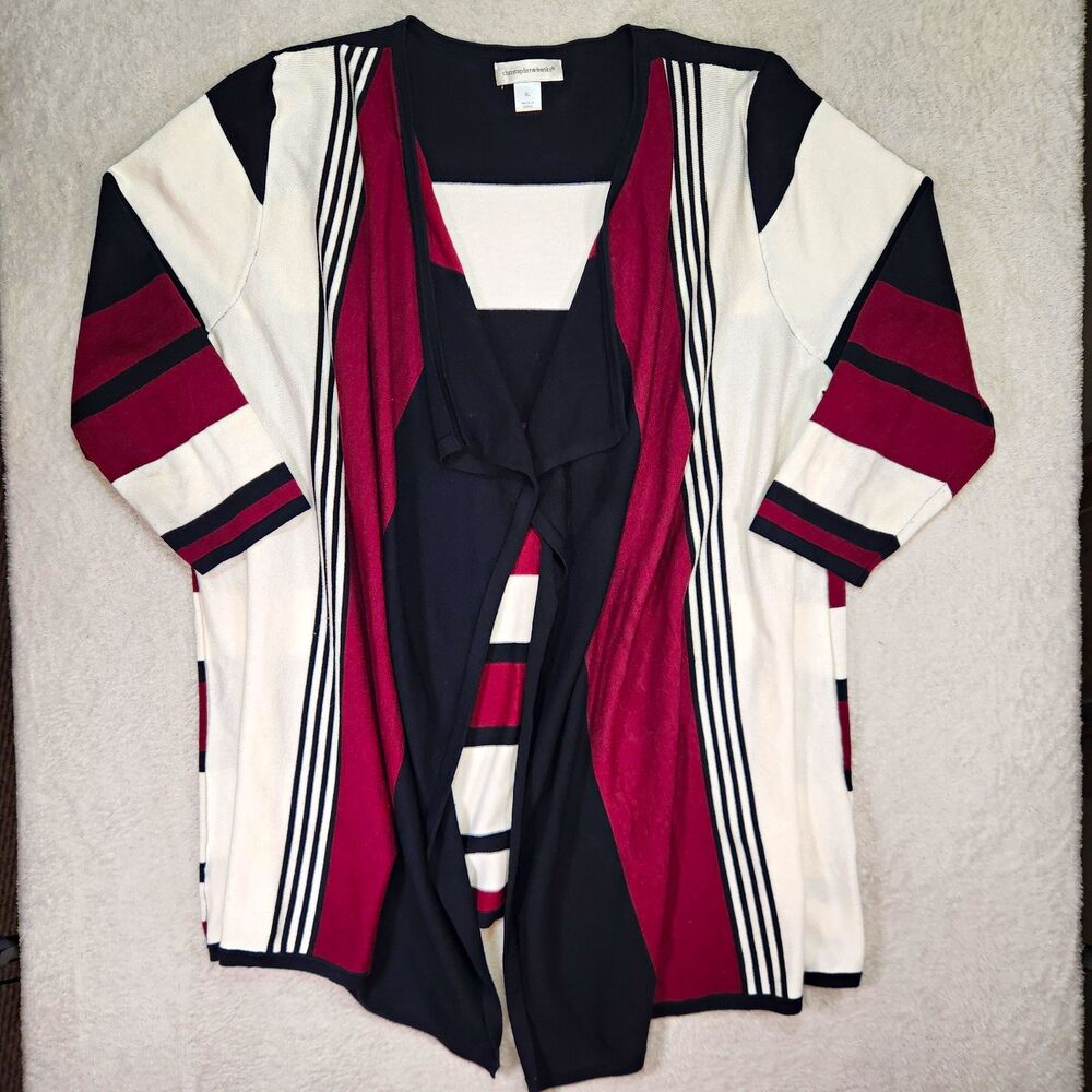 Christopher & Banks Color Block Open Front Cardigan Striped Knit Woman’s XL